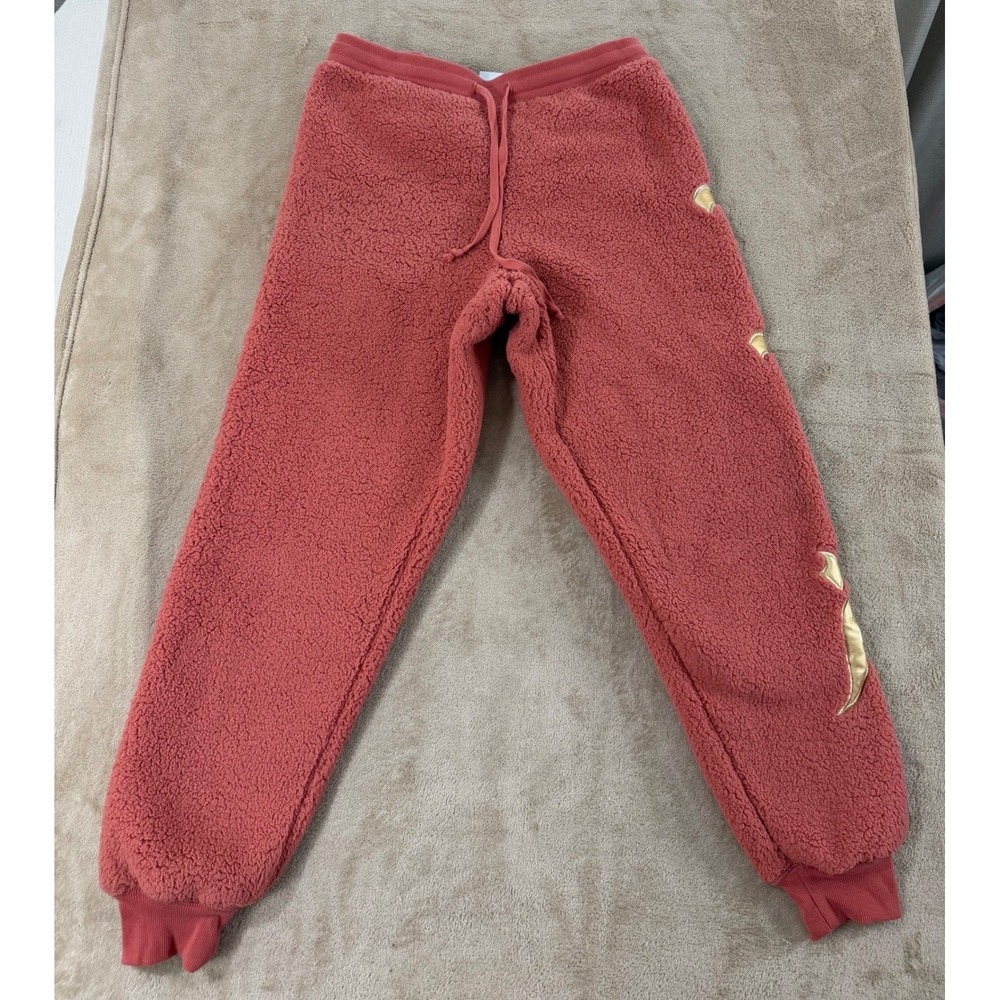 Disney Disneyland Resort Sherpa Fleece Joggers Pants Women's M Coral Gold EUC